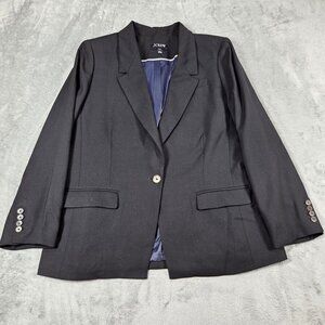 J Crew Willa Blazer 16 Black Nova Fides Italian City Wool Blend Office Jacket